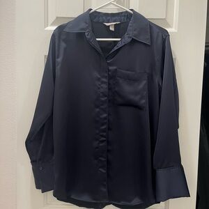 H&M Midnight Blue Satin Blouse